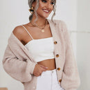 Frenchy cardigan de punto de manga larga, unicolor, con escote en v y botones frontales, versatil y casual
