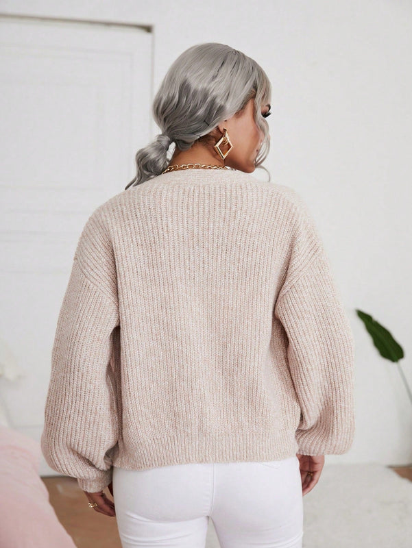 Frenchy cardigan de punto de manga larga, unicolor, con escote en v y botones frontales, versatil y casual