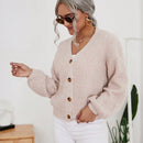 Frenchy cardigan de punto de manga larga, unicolor, con escote en v y botones frontales, versatil y casual
