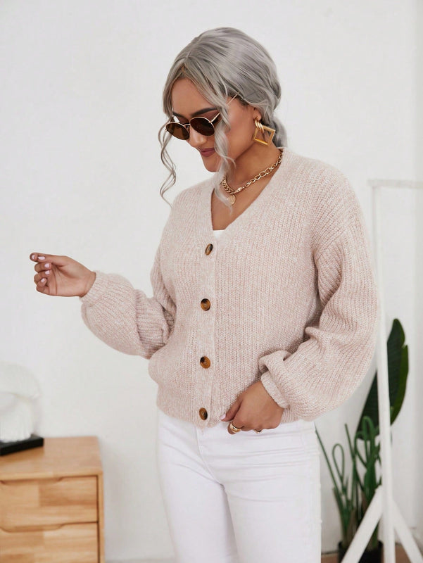 Frenchy cardigan de punto de manga larga, unicolor, con escote en v y botones frontales, versatil y casual