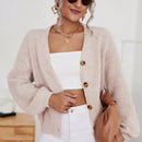 Frenchy cardigan de punto de manga larga, unicolor, con escote en v y botones frontales, versatil y casual