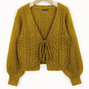 Moosta cardigan casual suelto de unicolor de manga larga con lazada delante para mujer, otono/invierno