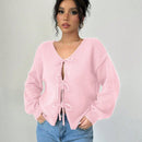 Prive blusa casual de manga larga con amarres delanteros para mujer, para uso diario