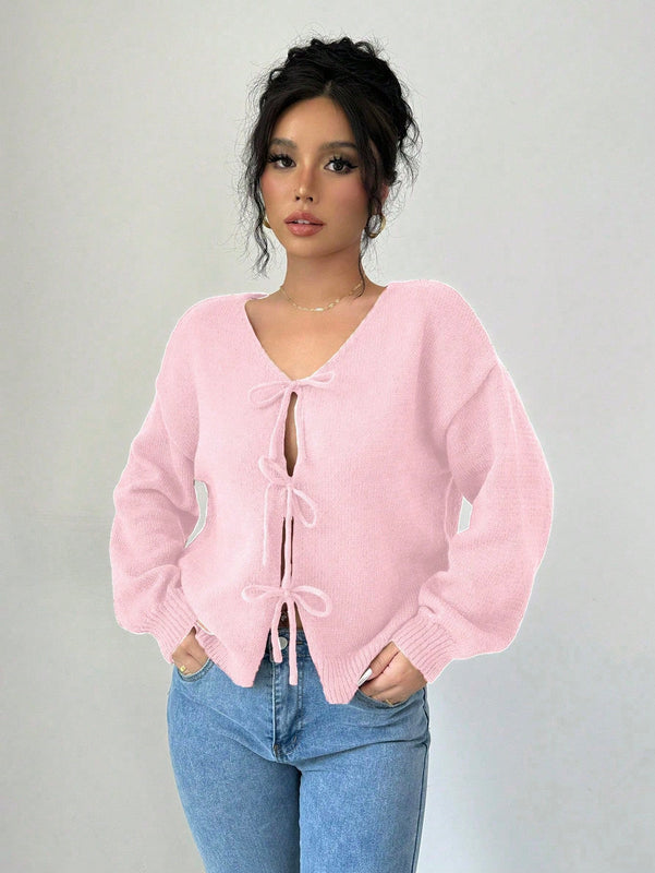 Prive blusa casual de manga larga con amarres delanteros para mujer, para uso diario