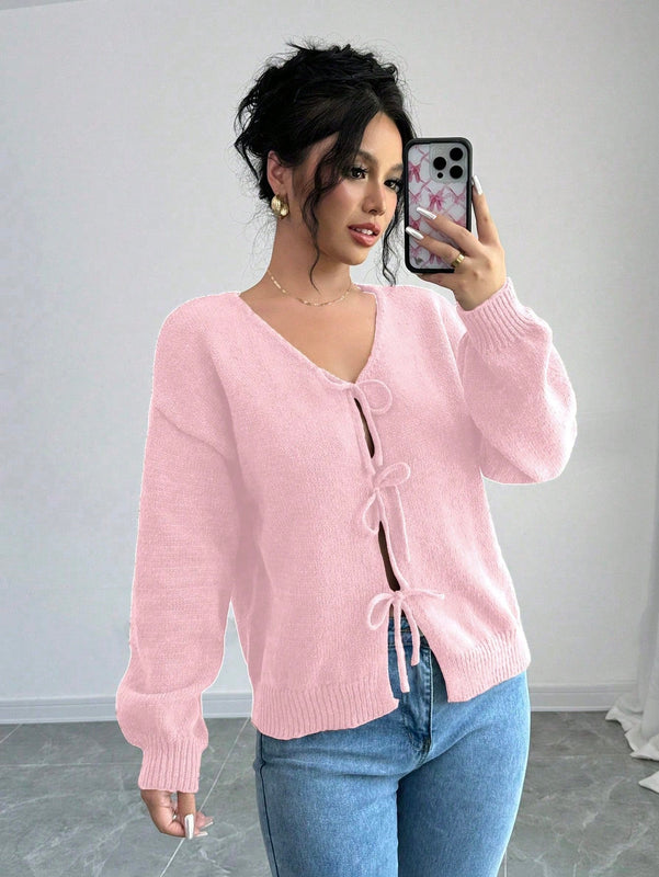 Prive blusa casual de manga larga con amarres delanteros para mujer, para uso diario