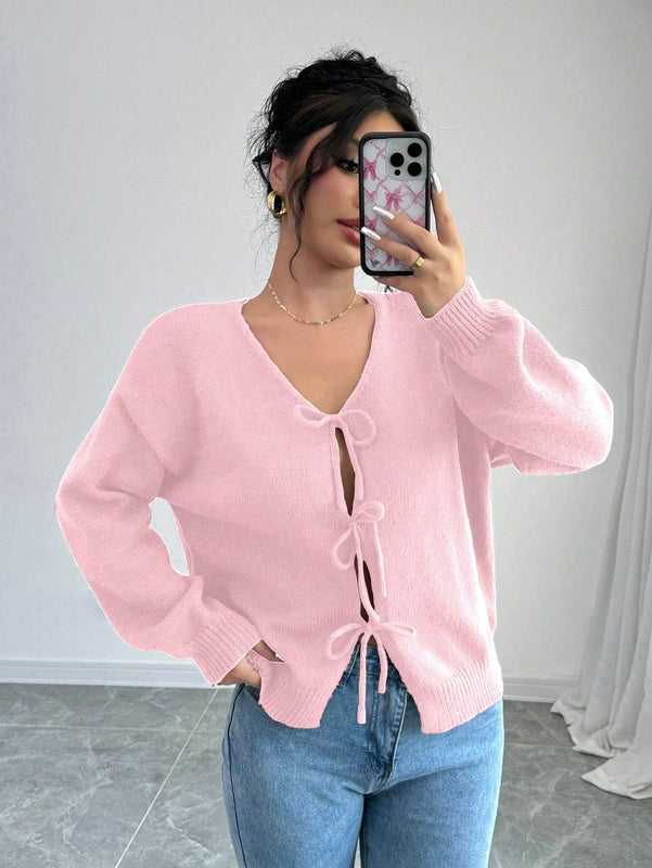 Prive blusa casual de manga larga con amarres delanteros para mujer, para uso diario