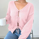 Prive blusa casual de manga larga con amarres delanteros para mujer, para uso diario