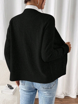 Essnce cardigan casual de mangas raglan con cierre delantero de cremallera, de unicolor, para otono/invierno