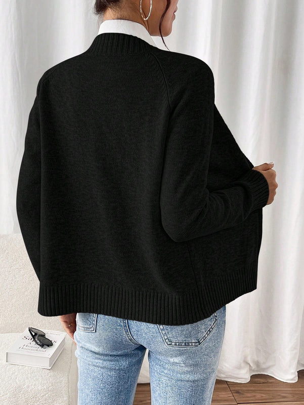 Essnce cardigan casual de mangas raglan con cierre delantero de cremallera, de unicolor, para otono/invierno