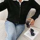 Essnce cardigan casual de mangas raglan con cierre delantero de cremallera, de unicolor, para otono/invierno