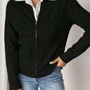 Essnce cardigan casual de mangas raglan con cierre delantero de cremallera, de unicolor, para otono/invierno