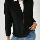 Essnce cardigan casual de mangas raglan con cierre delantero de cremallera, de unicolor, para otono/invierno