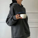 Dazy sudadera con capucha de felpa con estampado de letras, estilo casual y holgado para mujer