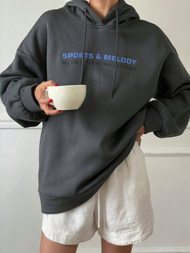 Dazy sudadera con capucha de felpa con estampado de letras, estilo casual y holgado para mujer