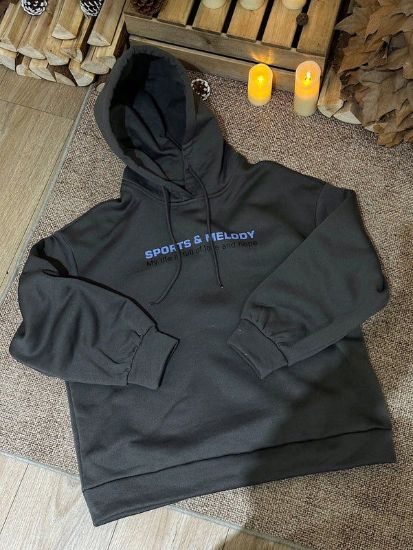 Dazy sudadera con capucha de felpa con estampado de letras, estilo casual y holgado para mujer
