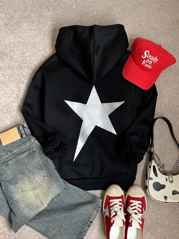 Ezwear sudadera holgada con grafico impreso "cute but psycho" de estilo minimalista casual, apta para otono e invierno