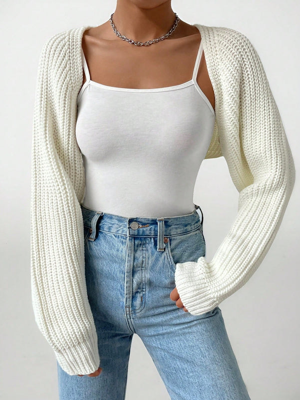 Petite chaqueta corta de punto acanalado con mangas raglan sin parte superior de tirantes (tipo cardigan de ballet)