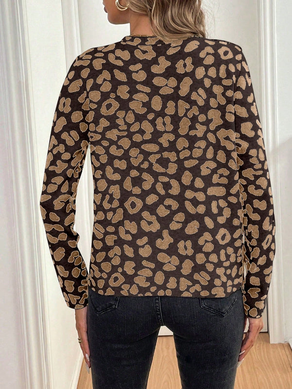 Lune cardigan de mujer con estampado de leopardo, cuello en v, manga larga y abotonadura sencilla, para otono/invierno