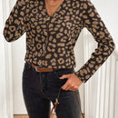 Lune cardigan de mujer con estampado de leopardo, cuello en v, manga larga y abotonadura sencilla, para otono/invierno
