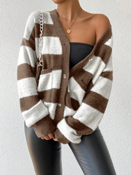 Essnce nueva moda sueter de lana de imitacion de vison con rayas para mujer, otono/invierno