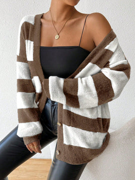 Essnce nueva moda sueter de lana de imitacion de vison con rayas para mujer, otono/invierno