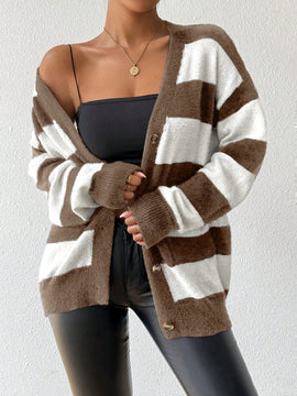 Essnce nueva moda sueter de lana de imitacion de vison con rayas para mujer, otono/invierno