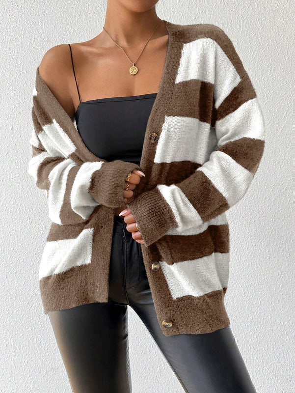 Essnce nuevo cardigan de mujer de punto de imitacion de vison cachemira a rayas, para otono/invierno