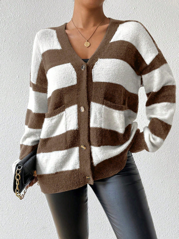 Essnce nuevo cardigan de mujer de punto de imitacion de vison cachemira a rayas, para otono/invierno