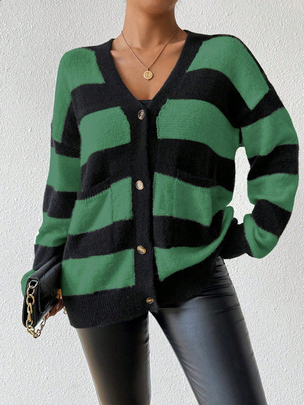 Essnce nuevo cardigan de mujer de punto de imitacion de vison cachemira a rayas, para otono/invierno