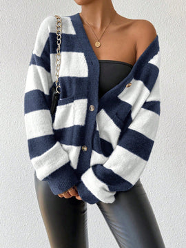 Essnce nueva moda sueter de lana de imitacion de vison con rayas para mujer, otono/invierno
