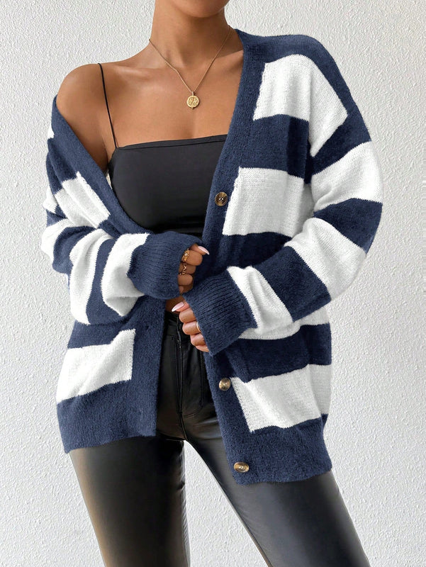 Essnce nuevo cardigan de mujer de punto de imitacion de vison cachemira a rayas, para otono/invierno