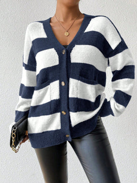 Essnce nueva moda sueter de lana de imitacion de vison con rayas para mujer, otono/invierno