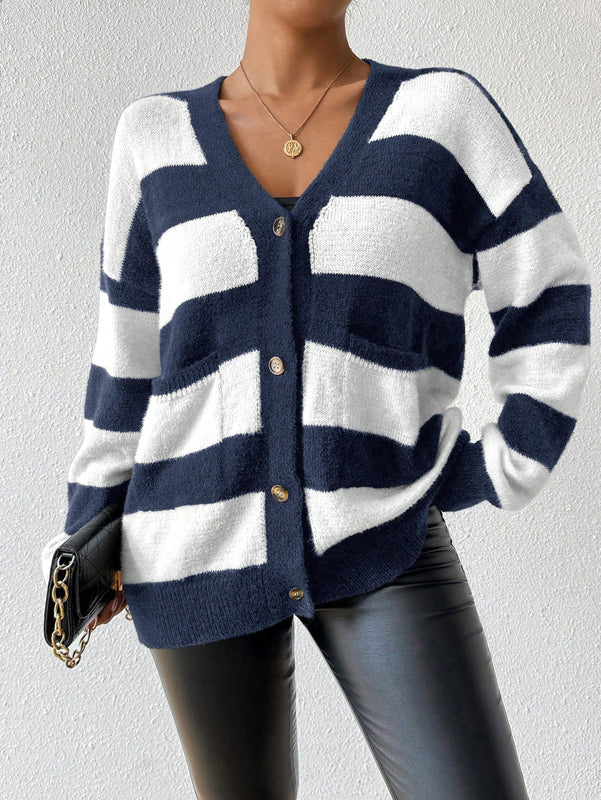 Essnce nuevo cardigan de mujer de punto de imitacion de vison cachemira a rayas, para otono/invierno