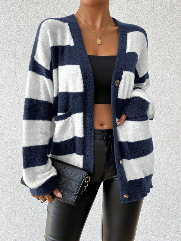 Essnce nuevo cardigan de mujer de punto de imitacion de vison cachemira a rayas, para otono/invierno