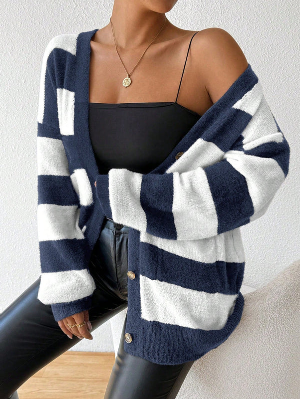 Essnce nuevo cardigan de mujer de punto de imitacion de vison cachemira a rayas, para otono/invierno