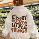 Ezwear sudadera holgada con capucha y estampado "enjoy" de estilo minimalista casual para mujer, apta para primavera, otono e invierno