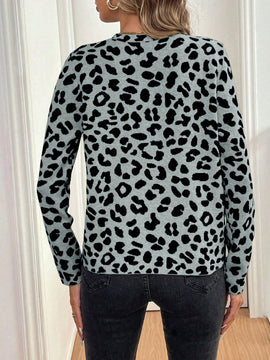 Lune cardigan de mujer con estampado de leopardo, cuello en v, manga larga y abotonadura sencilla, para otono/invierno