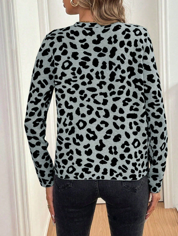 Lune cardigan de mujer con estampado de leopardo, cuello en v, manga larga y abotonadura sencilla, para otono/invierno