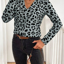 Lune cardigan de mujer con estampado de leopardo, cuello en v, manga larga y abotonadura sencilla, para otono/invierno