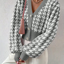 Essnce cardigan casual de mujer con botones y mangas de farol, dobladillo ancho y estampado de pata de gallo