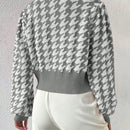 Essnce cardigan casual de mujer con botones y mangas de farol, dobladillo ancho y estampado de pata de gallo