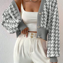 Essnce cardigan casual de mujer con botones y mangas de farol, dobladillo ancho y estampado de pata de gallo