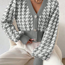 Essnce cardigan casual de mujer con botones y mangas de farol, dobladillo ancho y estampado de pata de gallo