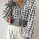 Essnce cardigan casual de mujer con botones y mangas de farol, dobladillo ancho y estampado de pata de gallo