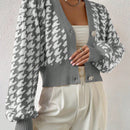 Essnce cardigan casual de mujer con botones y mangas de farol, dobladillo ancho y estampado de pata de gallo