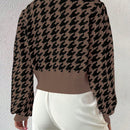 Essnce cardigan casual de mujer con botones y mangas de farol, dobladillo ancho y estampado de pata de gallo