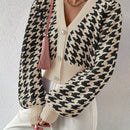 Essnce cardigan casual de mujer con botones y mangas de farol, dobladillo ancho y estampado de pata de gallo