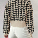Essnce cardigan casual de mujer con botones y mangas de farol, dobladillo ancho y estampado de pata de gallo