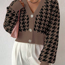 Essnce cardigan casual de mujer con botones y mangas de farol, dobladillo ancho y estampado de pata de gallo