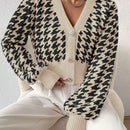 Essnce cardigan casual de mujer con botones y mangas de farol, dobladillo ancho y estampado de pata de gallo